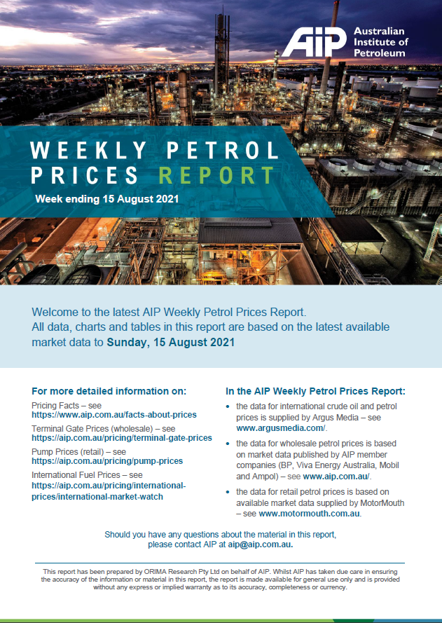 Weekly Petrol Prices Report - Week ending 15 August 2021 ...