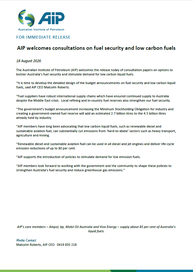 AIP welcomes consultations on fuel security and low carbon fuels (FED).pdf