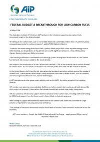 Federal Budget a Breakthrough for Low Carbon Fuels